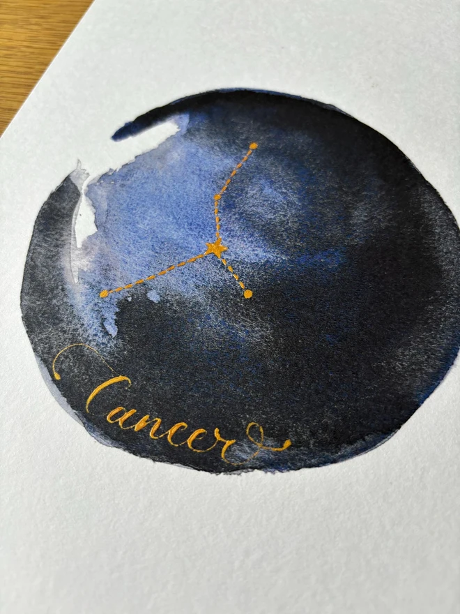 Bespoke Zodiac Watercolour With Calligraphy Print