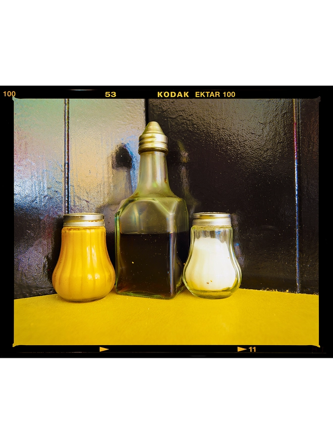 Pepper, Vinegar and Salt condiments still life photograph by Richard Heeps