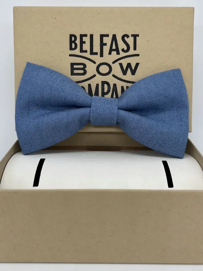 blue irish linen bow tie