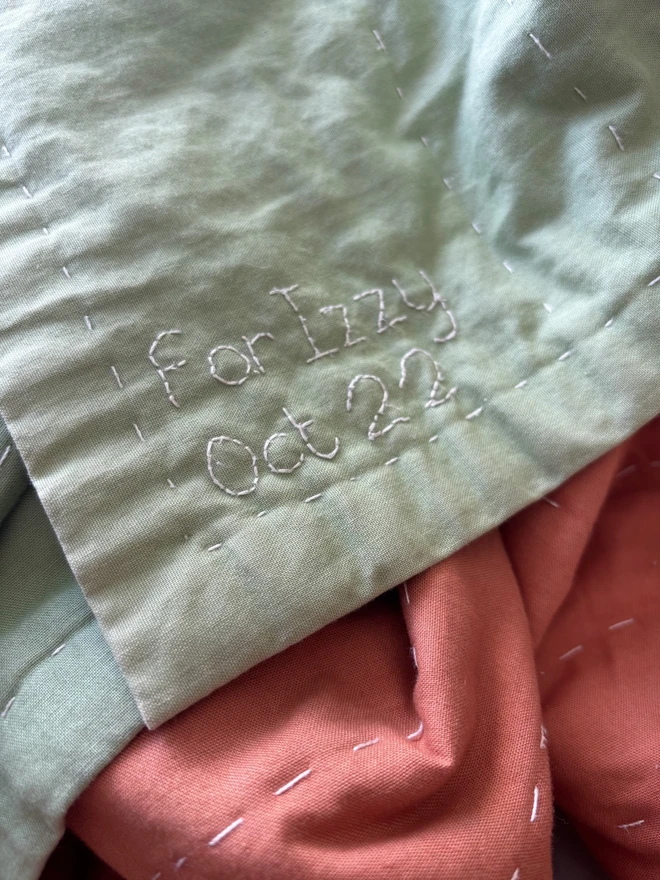 Embroidered Name Date Message Personalisation Option on Linen Quilted Christmas Stocking