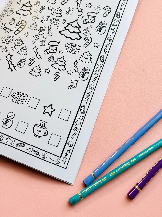 Christmas activity page for kids with puzzles and festive tasks.