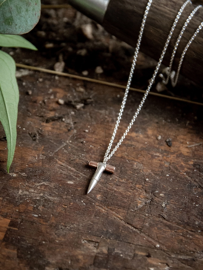 Silver & Rose Gold Hand Trowel Necklace 