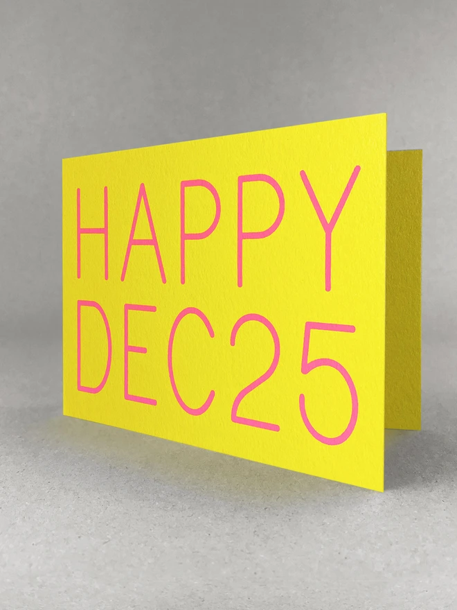 happy dec 25 yellow screen print christmas card