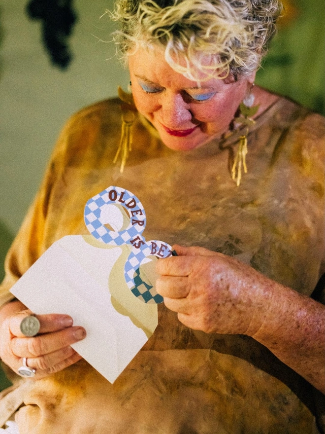 blue and white striped paper glasses card