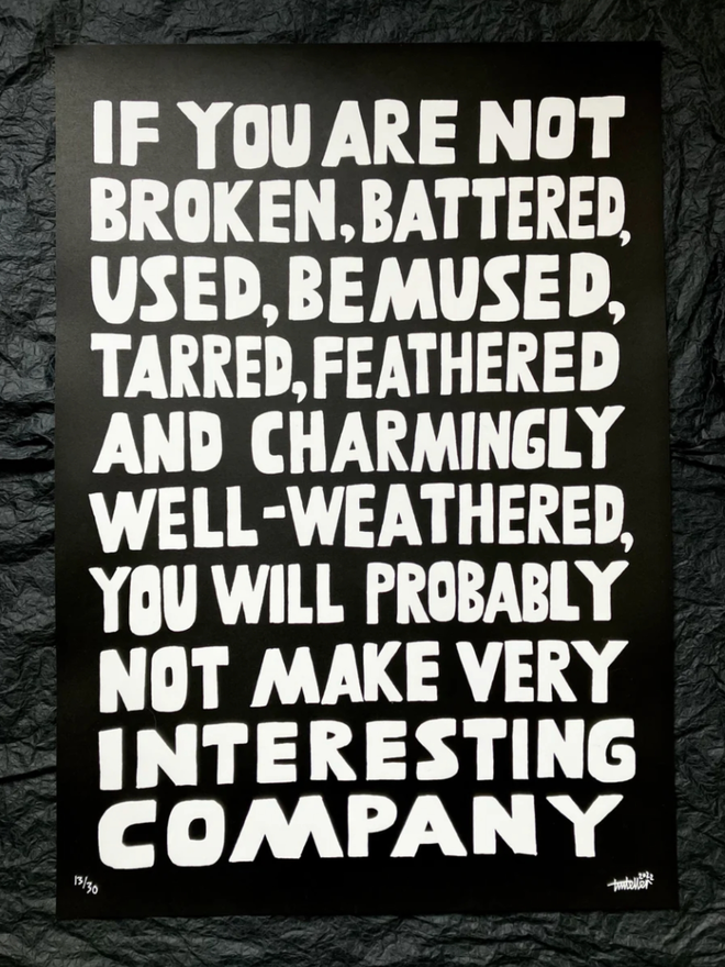 Interesting Company. A black print with white lettering.