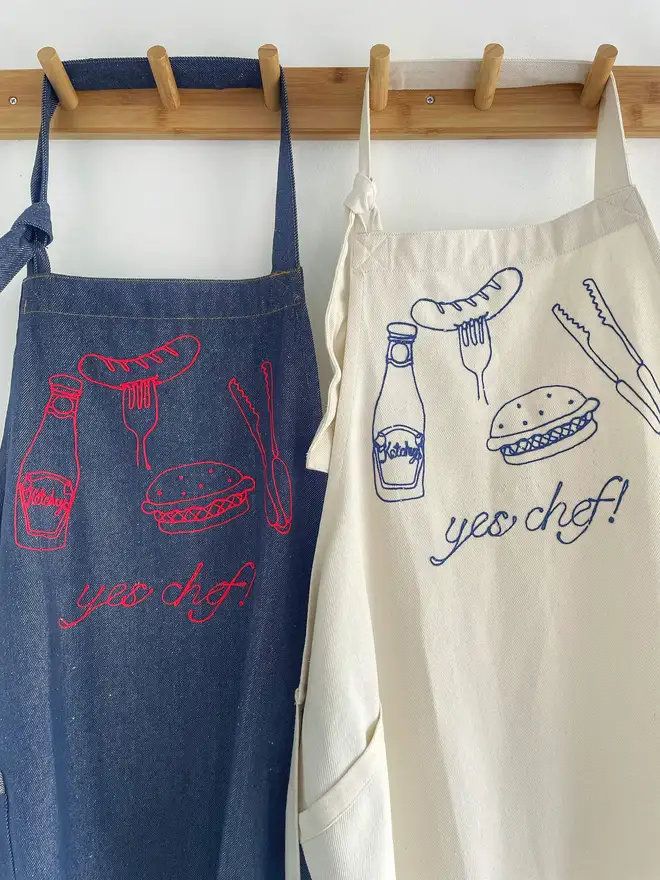 Hand embroidered yes chef apron