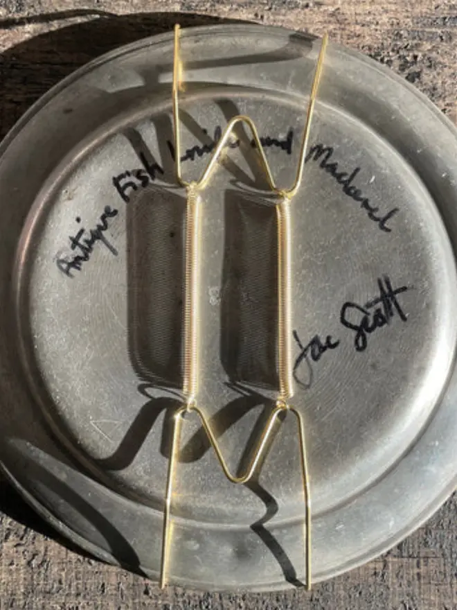 Back of the Oil Painted Fish Knife & Mackerel On Antique Pewter Plate.