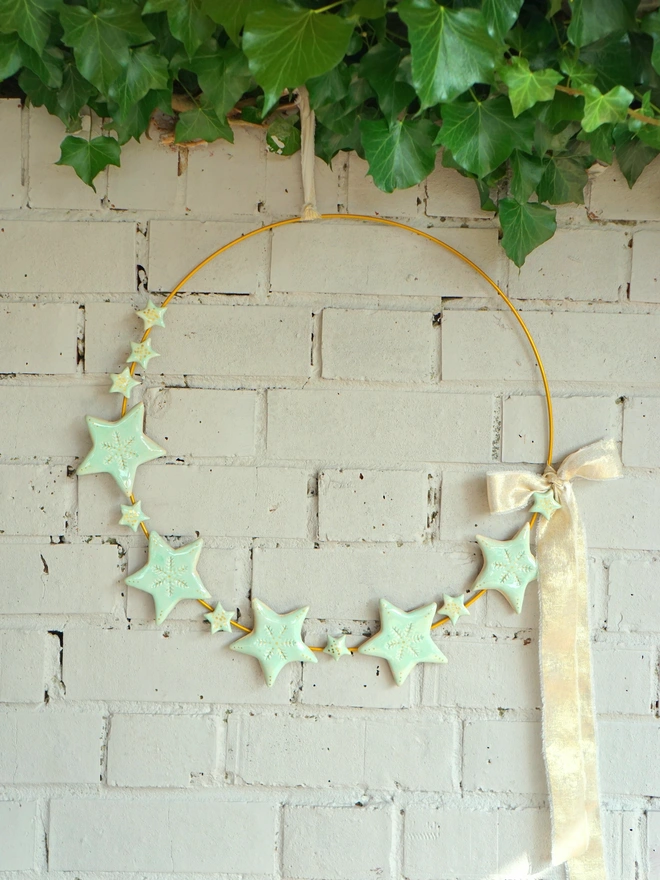 christmas wreath, christmas wall hanging, christmas star decoration, christmas star, ceramic wreath, ceramic christmas decoration, Jenny Hopps Pottery, christmas decoration, christmas decor, christmas homeware, star decoration
