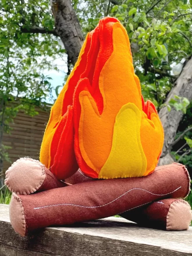 Felt Kids Toy Orange, Red and Yellow Campfire  with Brown Logs