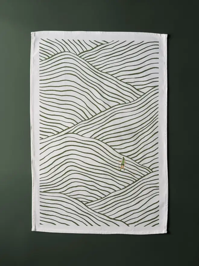 walking mountain stripe pattern tea towel