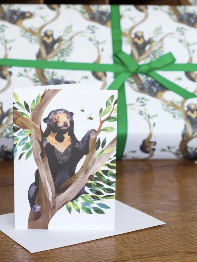 Sun Bear & Bees Greetings Card