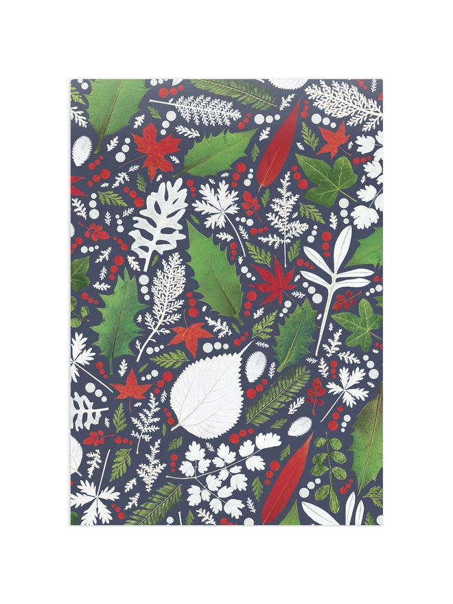 Folded sheet of Pressed Winter Leaves Christmas Gift Wrap.