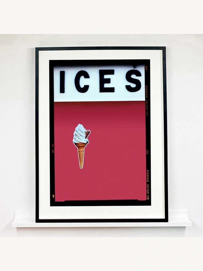 Richard Heeps Ices red colour typography photography large pop art print framed in black