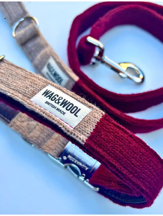 burgundy dog collar and lead set