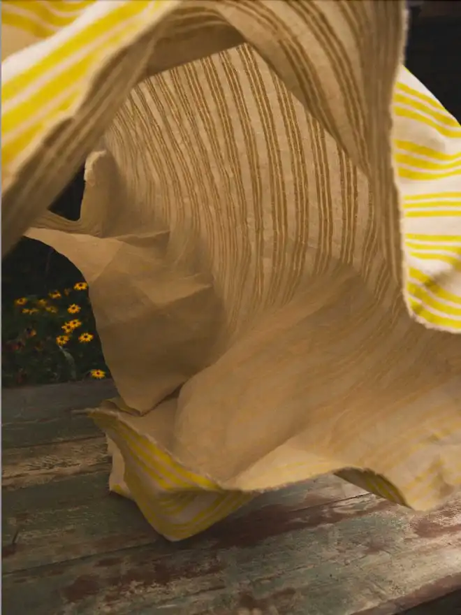 Yellow stripe linen tablecloth