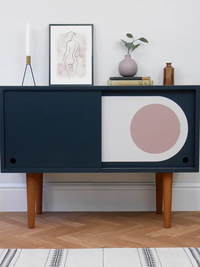 Mid Century Navy Vinyl Storage With Retro Pattern