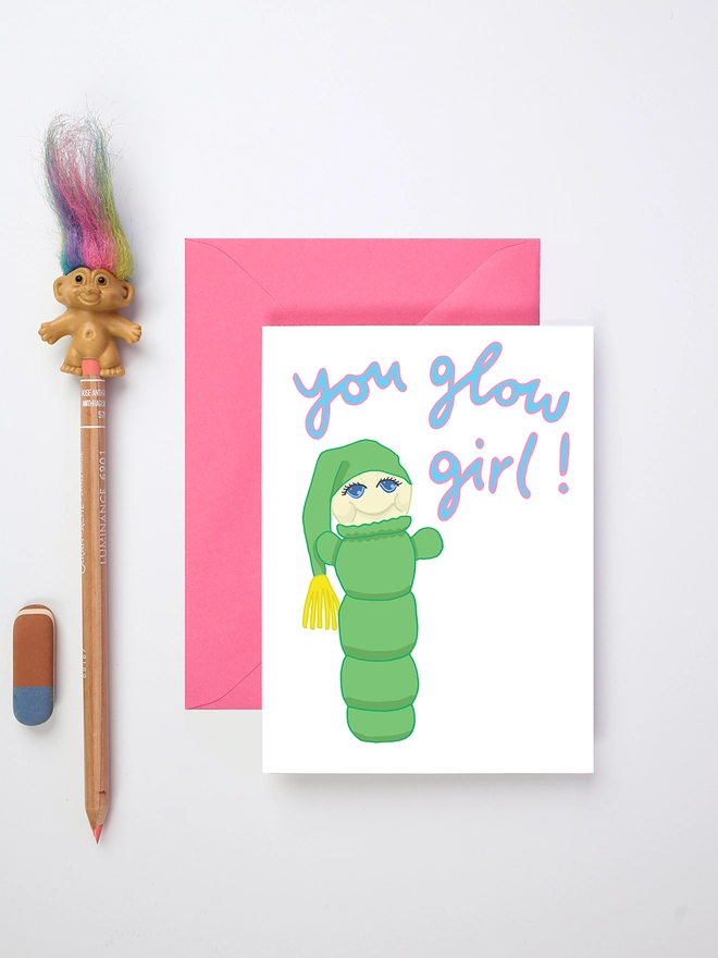 Quirky Encouragement Card Featuring a Glo Worm