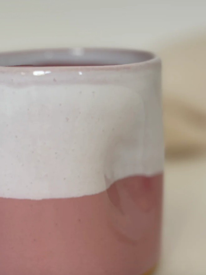 Pinch Mug. A close up of a Pink Dip Regular Pinch Mug. 