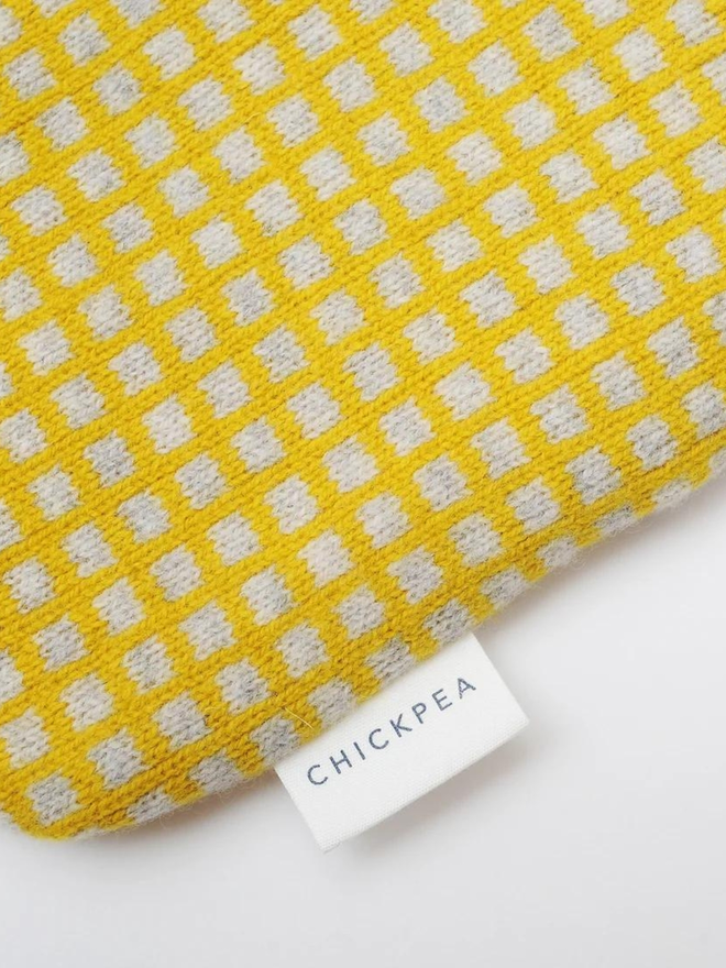 yellow and grey lambswool hot water bottle