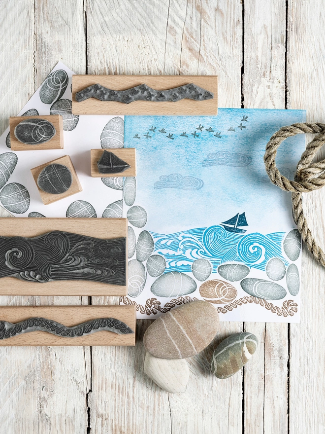 pebbles rubber stamps, sea stamps, boat stamp