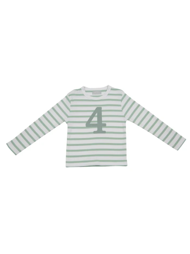 Seafoam & White Breton Striped Number 4 T Shirt