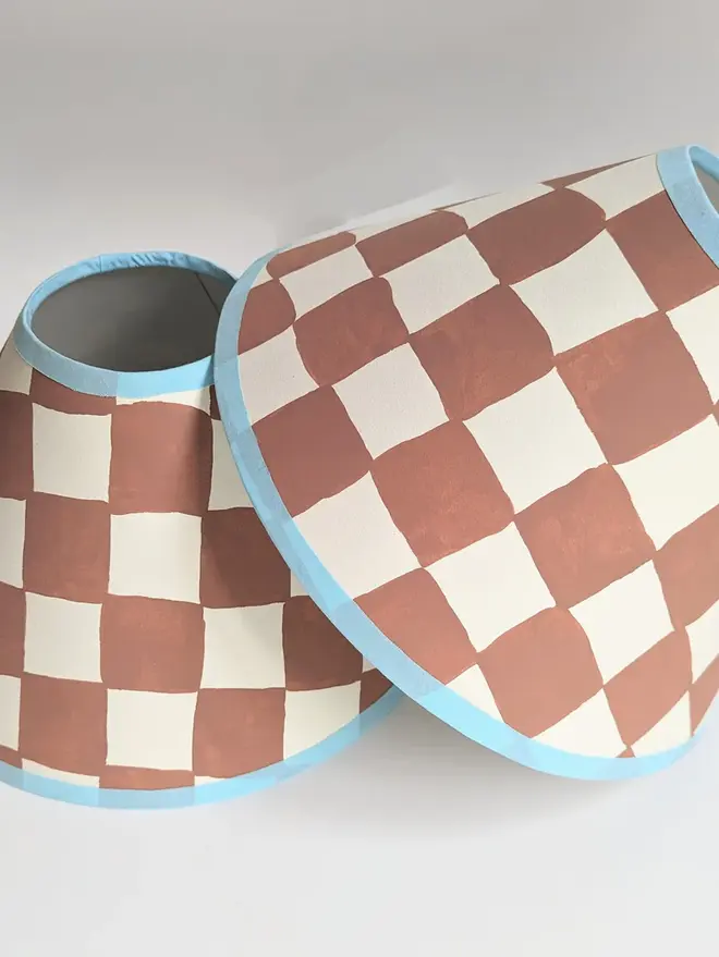 Rust & Blue Checkerboard Hand Painted Coolie Lampshade