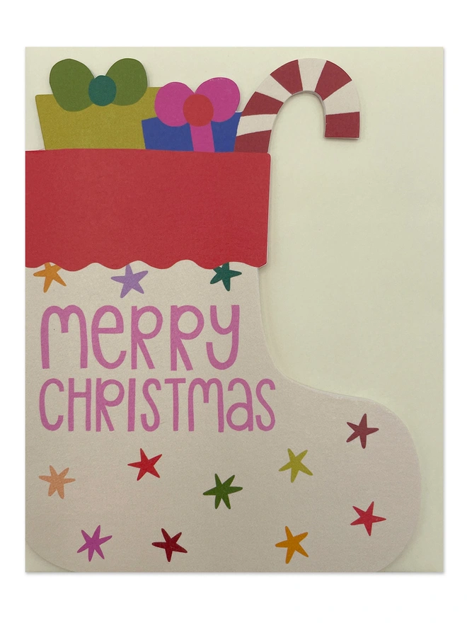 Cute Christmas Stocking Shaped Mini Christmas Card ‘Merry Christmas’ | Raspberry Blossom