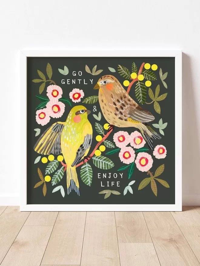 Go Gently Enjoy Life Birds Square Print