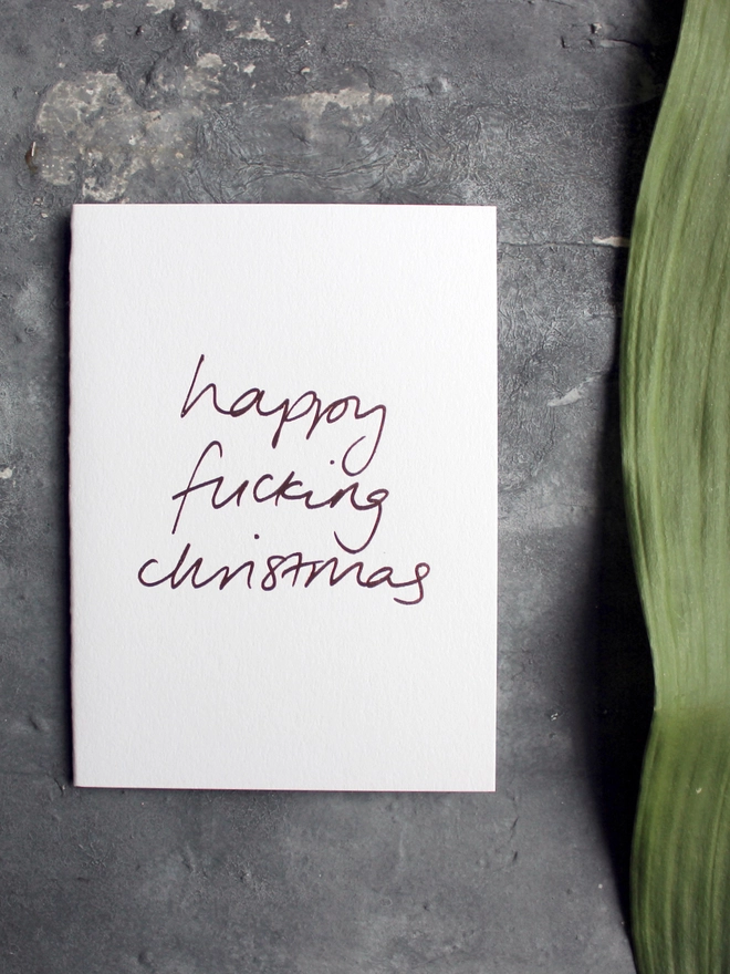 happy christmas white card metallic script