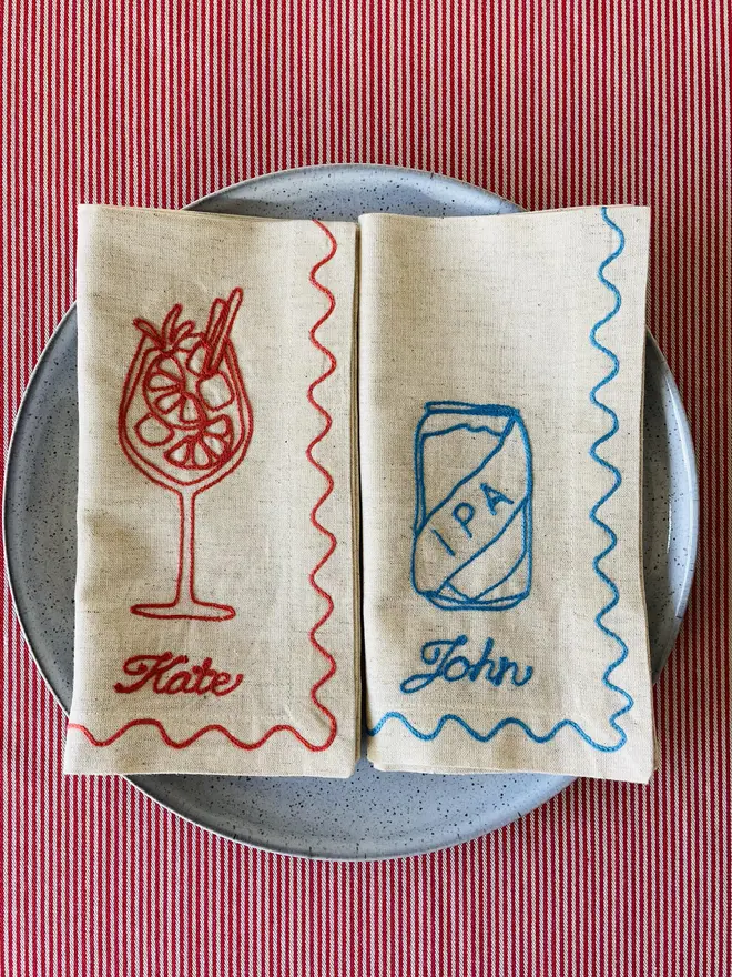 Embroidered Couples Personalised Cocktail Napkins (Set Of 2)