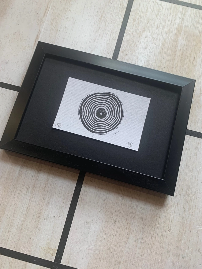 record 7" vinyl linocut print