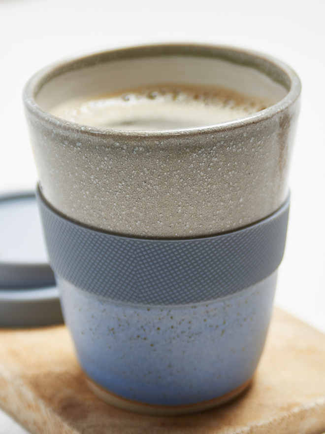 Blue and White Ceramic Travel Mug