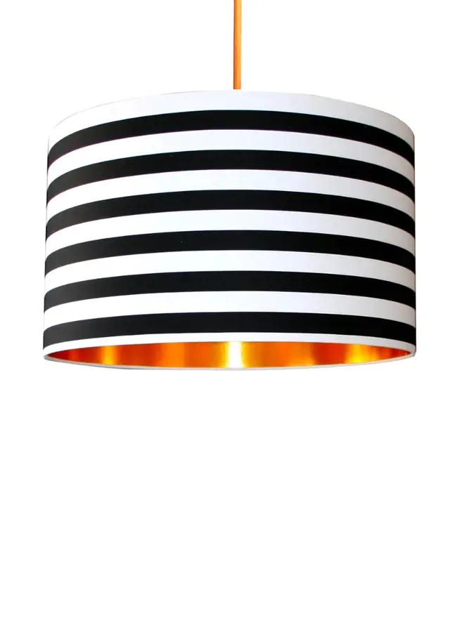 Monochrome Striped Black and White Striped Lampshade with Copper Lining