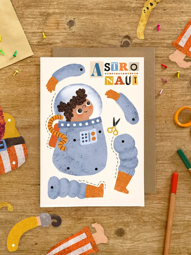 astronaut split pin puppet card