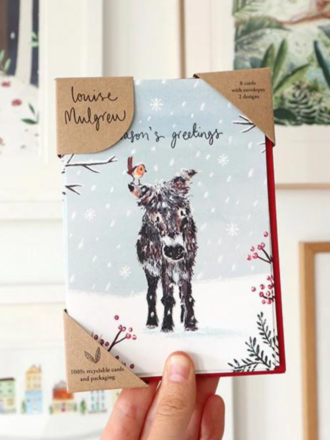 fox and donkey illustrated christmas card pack