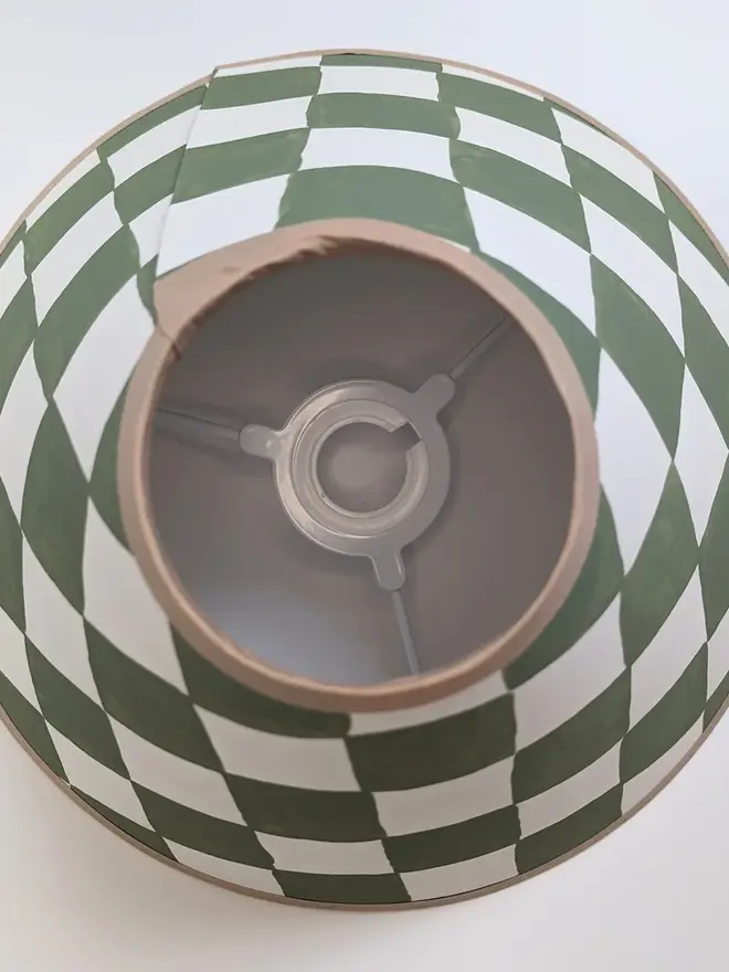 Green & Cream Checkerboard Hand Painted Coolie Lampshade