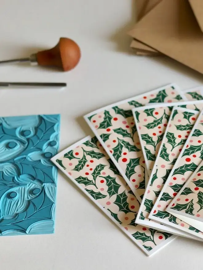 holly christmas notecard set