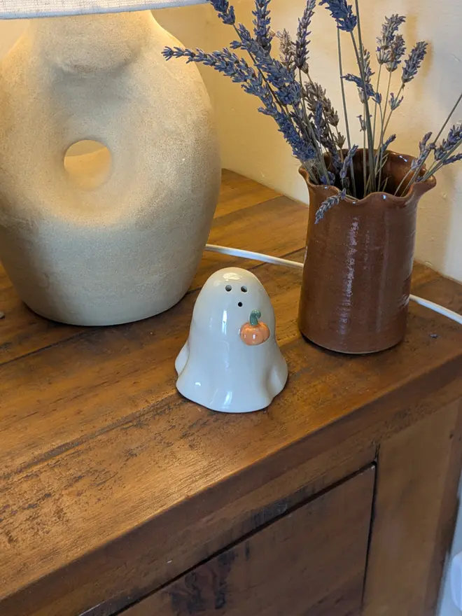 Ceramic Ghost with Pumpkin Decoration 