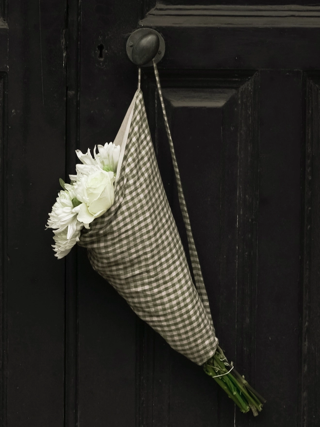 reusable linen flower bag for shopping and for gift giving