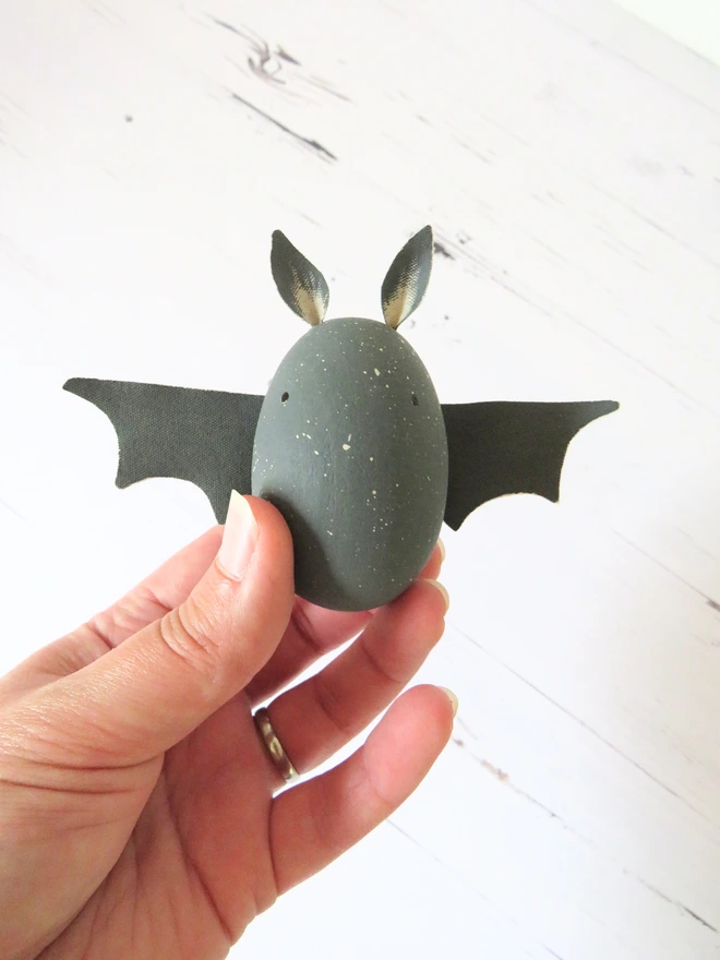 hand painted wooden bat decoration with painted cotton ears and wings