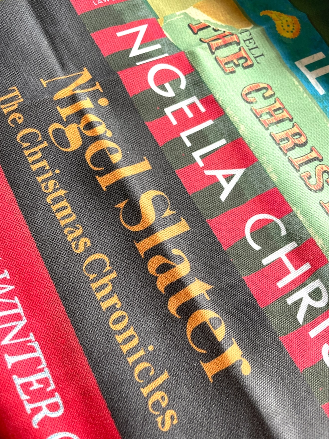 Illustrated Festive Cooking Book Tea Towel closeup