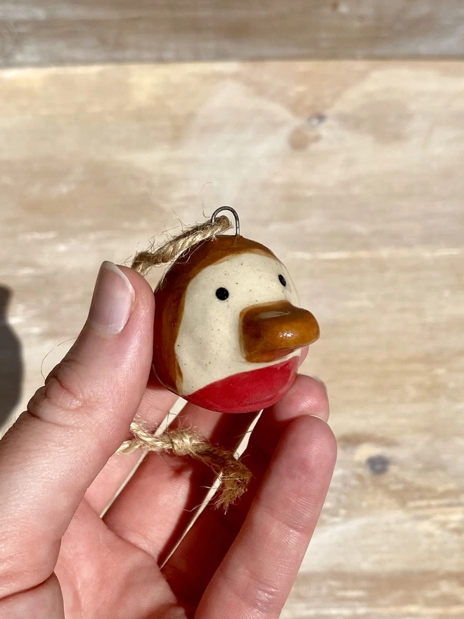 ceramic robin hanging decoration side