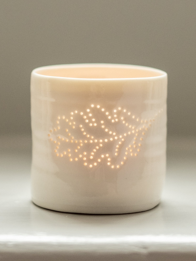 oak leaf mini porcelain tealight holder