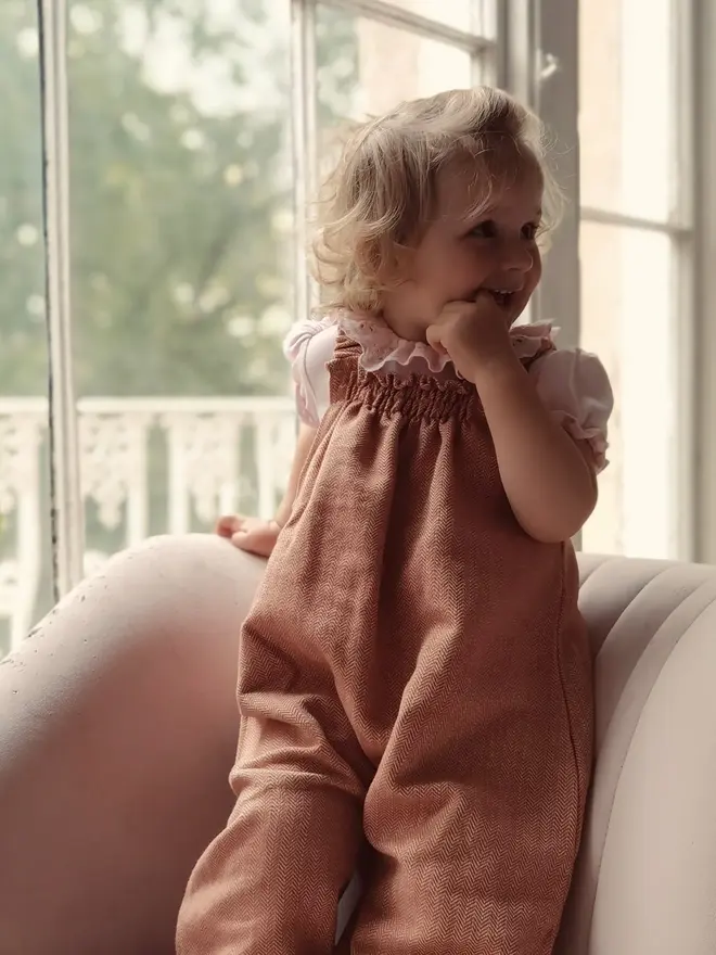 kids herringbone dungarees peach