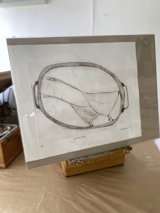 'Goosey Plate'. Large Kitchen Orientated Drypoint Print by Samantha Barnes