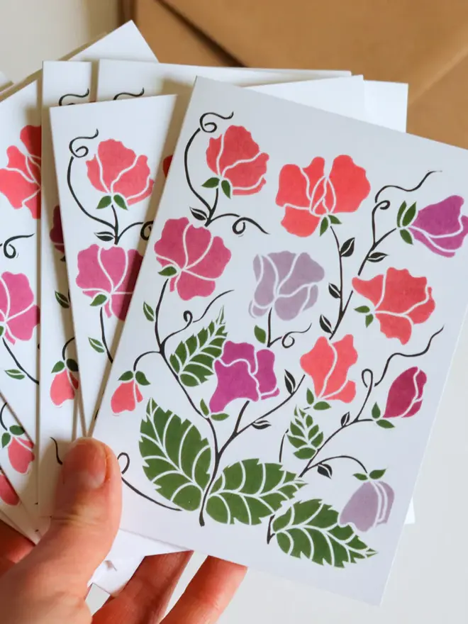 sweet pea flower notecard set