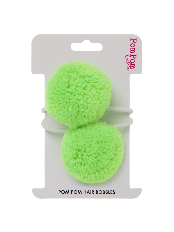 pom pom hair bobble elastic set of 2 4cm Neon Green 