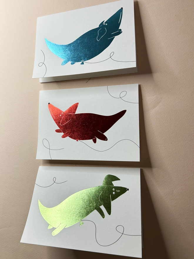 Helium Ballon Dog Card, Foiled, Hannah Carvell