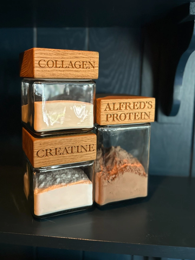 Food storage jars collagen, creatine and protein powder