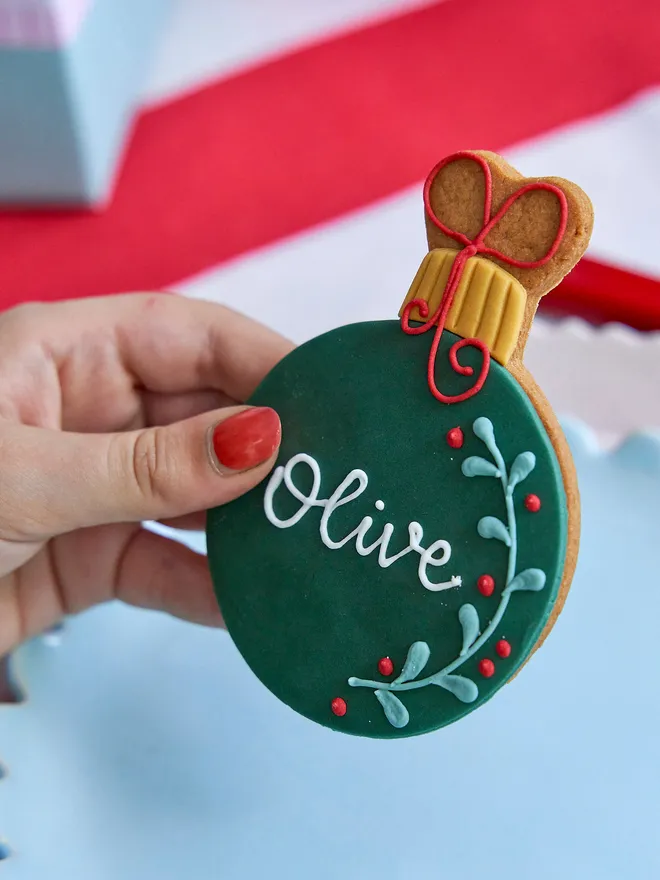 Personalised bauble biscuit